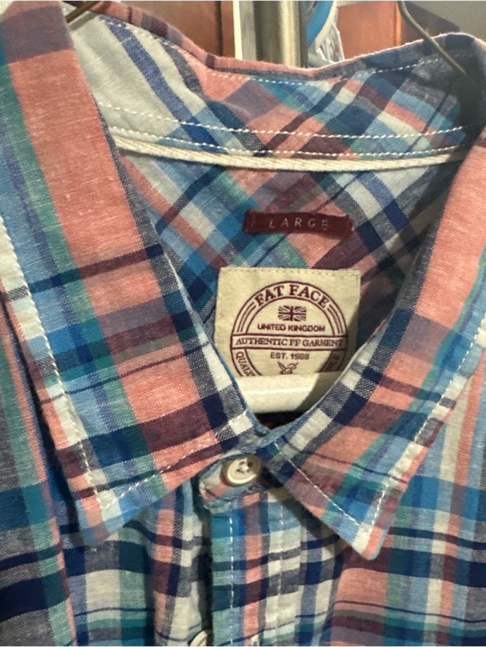 Fat Face Plaid Button-Down Shirt in Pink, Blue and Green